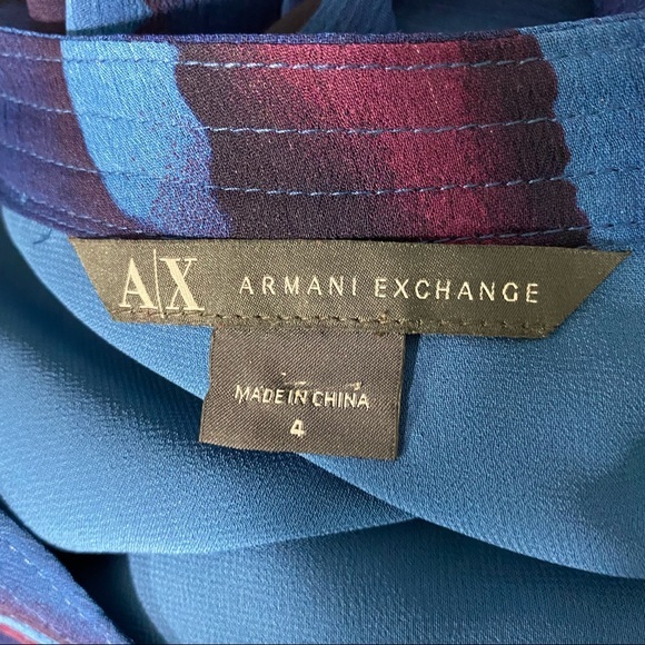 Armani Exchange Dress Blue Purple Abstract Print Tie Waist Half Sleeve Buttoned - Picture 7 of 9